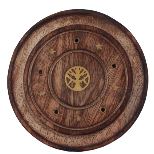 R&auml;ucherst&auml;bchenhalter / Halter aus Holz - Rund / R&auml;ucherst&auml;bchenhalter rund mit Lebensbaum, &oslash; 10 cm